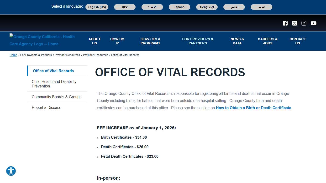 Office of Vital Records Orange County California - Health Care Agency